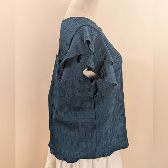 NWT Emery Rose Women's Size Medium Elegant Deep Teal Blue Ruffle Sleeve Top - Picture 3 of 10